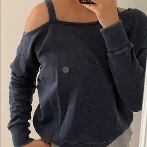 blue marled one shoulder crewneck